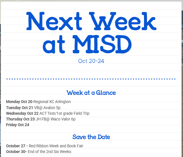 Next week at MISD 