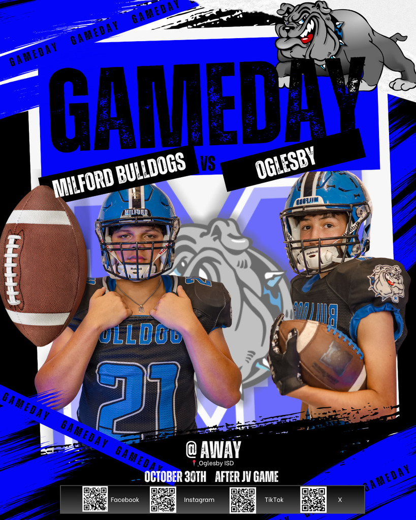 🏈 It’s Game Day x2!
Your Milford Bulldogs are headed to Oglesby tonight!
🐾 JV kicks off at 5:00 PM
🔥 Varsity follows right after!
Let’s pack the stands and show them what Bulldog Pride looks like! 💙💪
#TheBulldogWay #MilfordOnTheMove