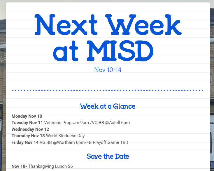 Next week at MISD