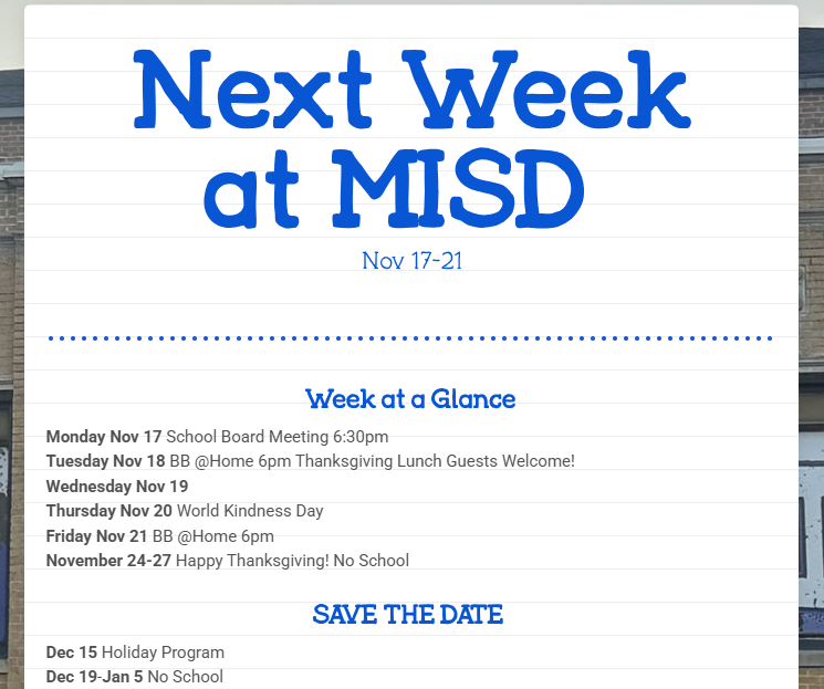Next week at MISD 