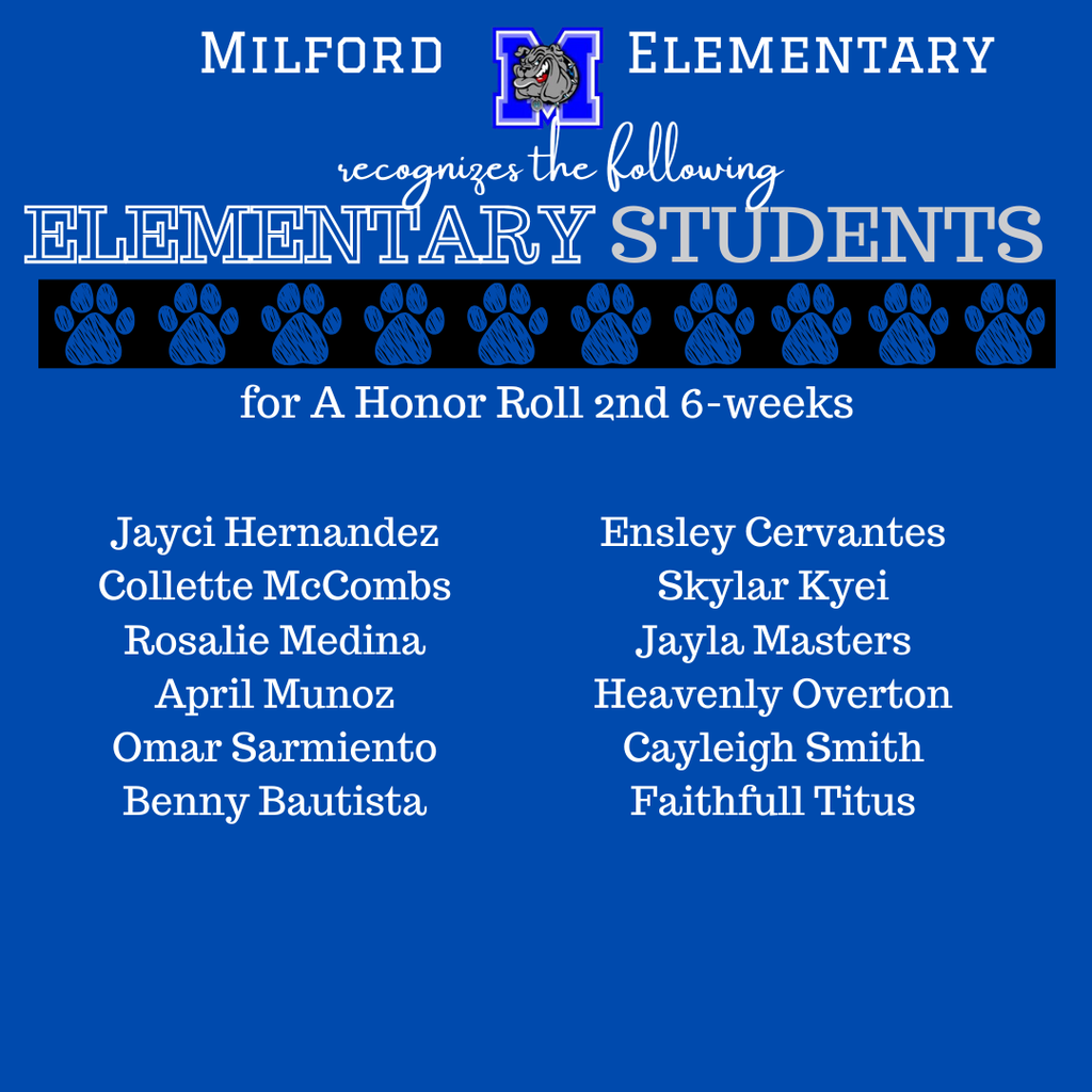 Bulldog Excellence on display! Congratulations to all our Elementary students who achieved A & A/B Honor Roll for the 1st 6 weeks.  We’re so proud of your effort, dedication, and success! 💙🐾