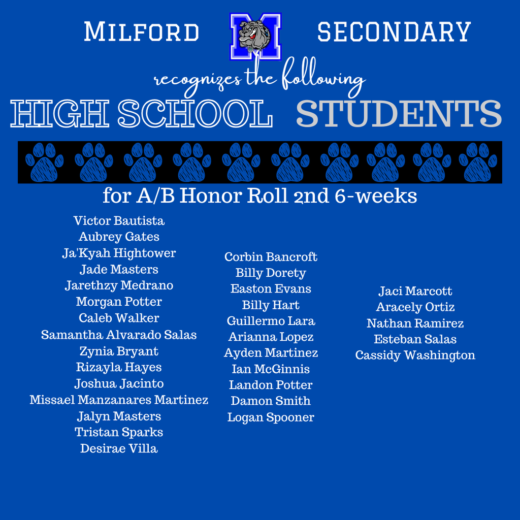 Bulldog Excellence on display! Congratulations to all our Secondary students who achieved A & A/B Honor Roll for the 1st 6 weeks.  We’re so proud of your effort, dedication, and success! 💙🐾