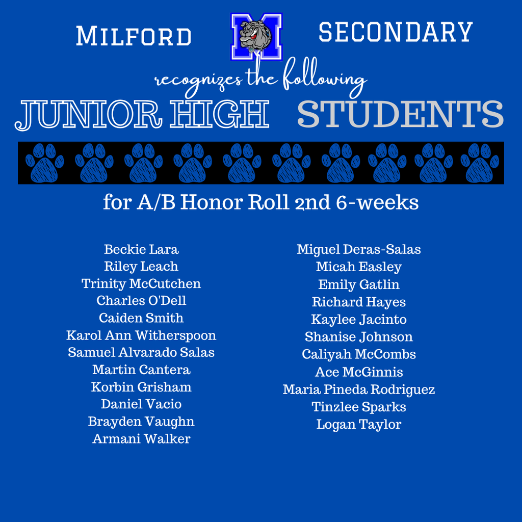 Bulldog Excellence on display! Congratulations to all our Secondary students who achieved A & A/B Honor Roll for the 1st 6 weeks.  We’re so proud of your effort, dedication, and success! 💙🐾