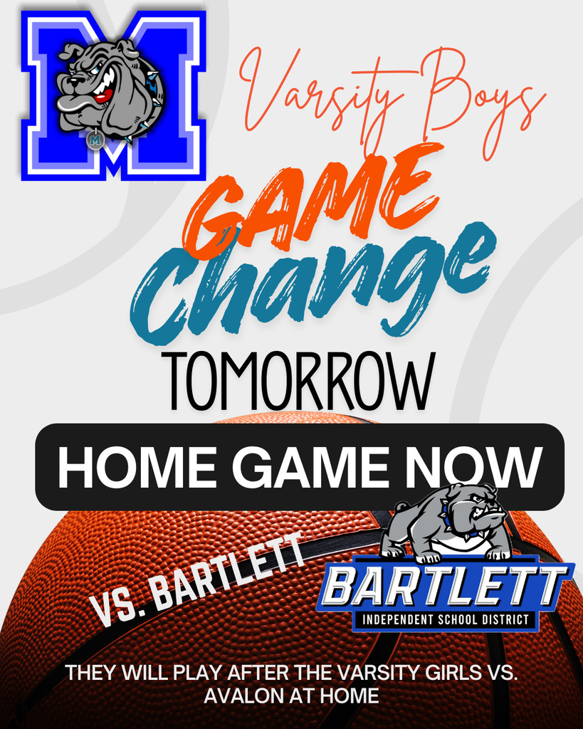 📍LOCATION CHANGE!
Varsity Boys vs. Bartlett will now be a HOME GAME!
They will hit the court right after our Varsity Girls take on Avalon.

Let’s fill the stands and cheer loud — see y’all there! 🐾💙🏀
