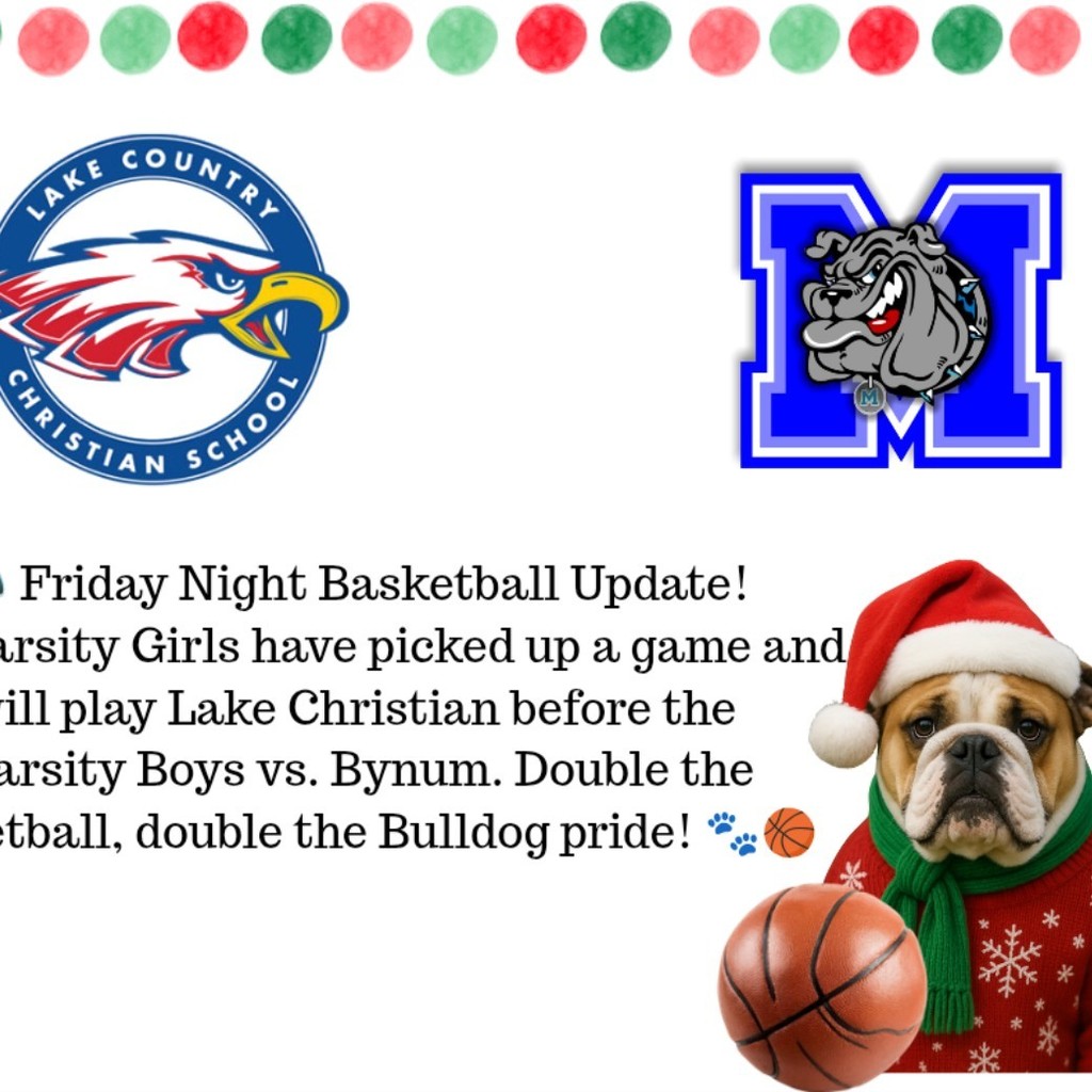 📣 Friday Night Basketball Update!
The Varsity Girls have picked up a game and will play Lake Christian before the Varsity Boys vs. Bynum. Double the basketball, double the Bulldog pride! 🐾🏀