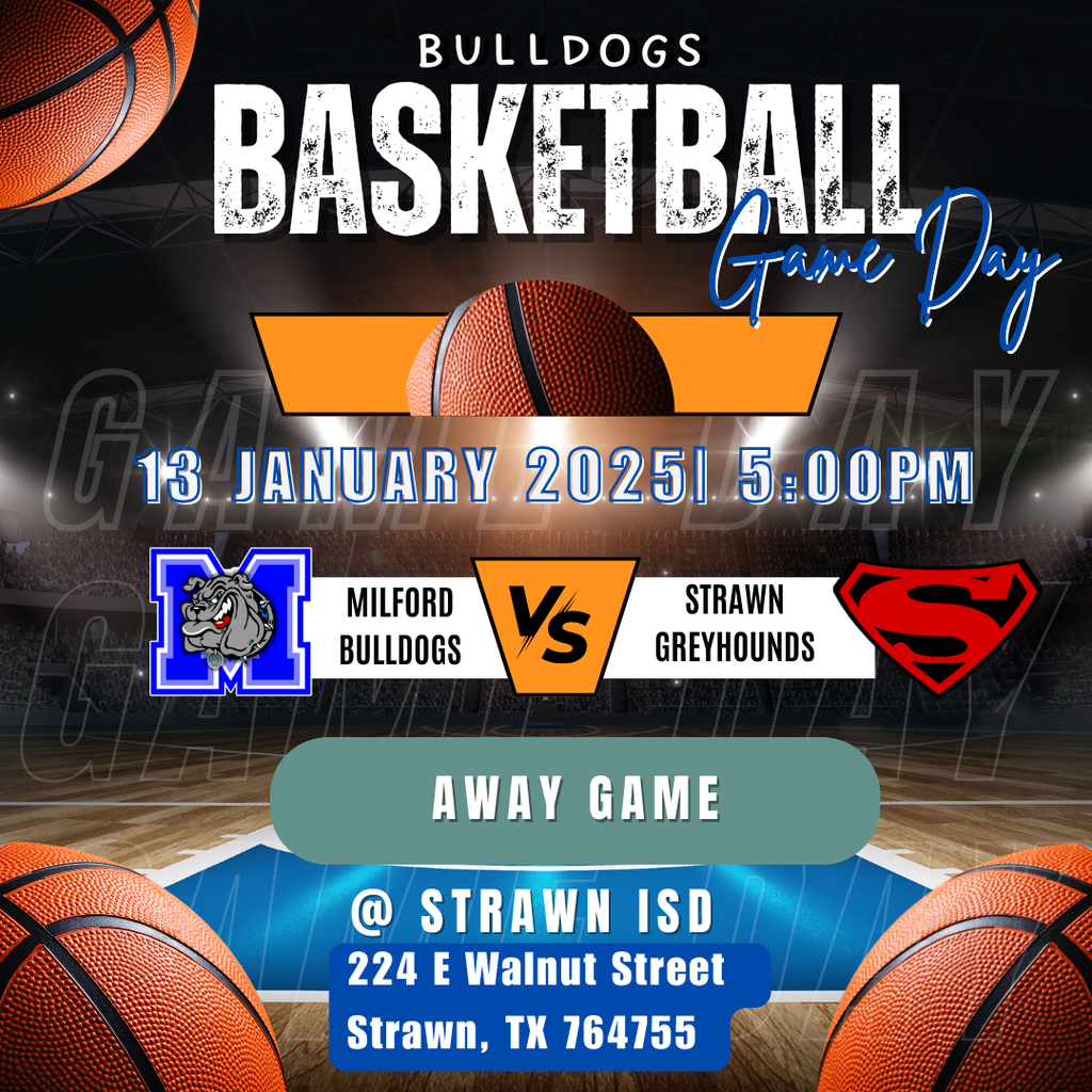 🔥 GAME DAY IN STRAWN! 🔥  Bulldogs tip off at 5:00 PM Lady Bulldogs back home Vs. Newman at 6:00PM 🏀 Bring the noise. Bring the pride. 💙🐾 Bulldog Nation, let’s roll!