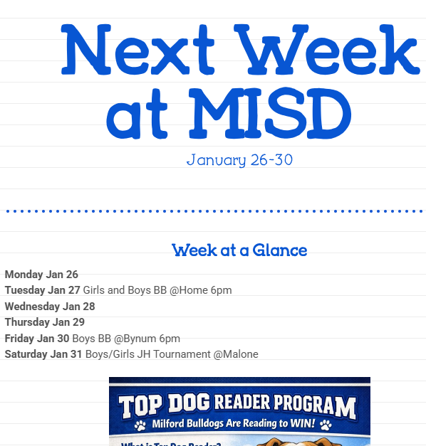 Picture of newsletter for events January 26-30