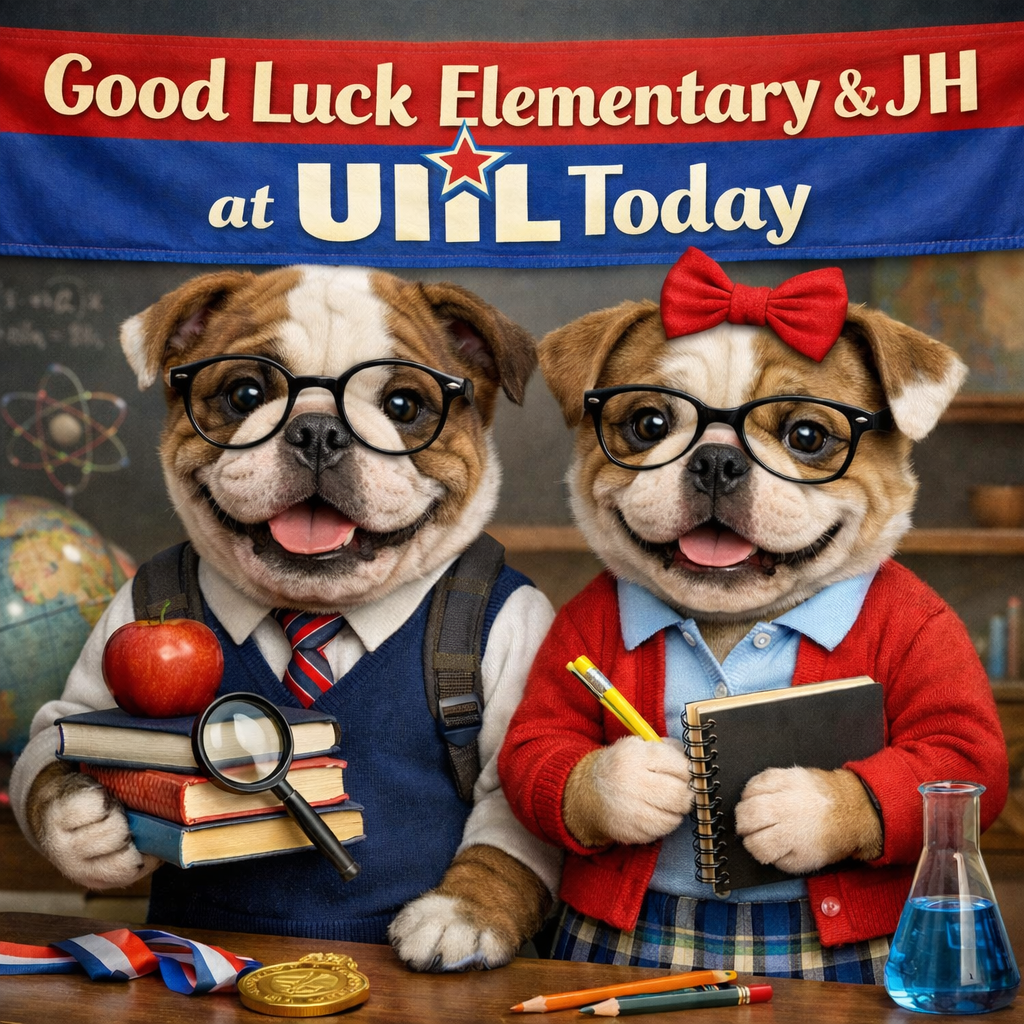 🧠📚🐾 Good luck to all of our Elementary & Middle School students—show off that Bulldog brainpower and make us proud! 💙🤍 Drop a Good Luck or encouraging saying in the comments to cheer them on! #MilfordISD #TheBulldogWay #UILReady #BulldogPride