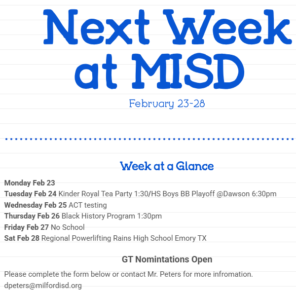 Next week at MISD