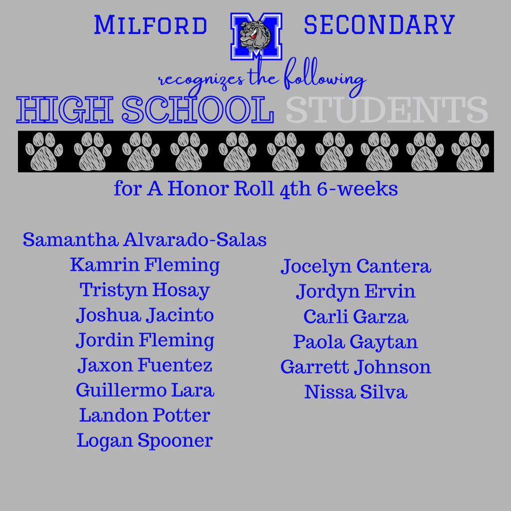 Bulldog Excellence on display! Congratulations to all our Secondary students who achieved A & A/B Honor Roll for the 4th 6 weeks.  We’re so proud of your effort, dedication, and success! 💙🐾