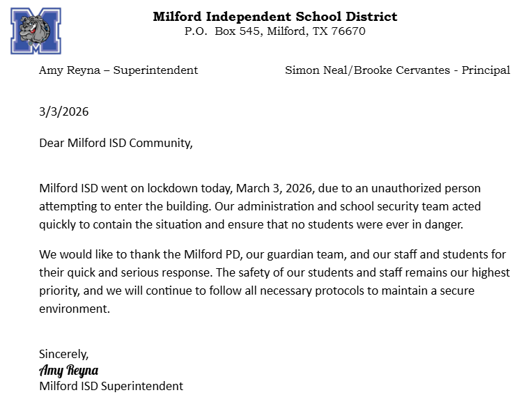 Lockdown notice 3-3-26