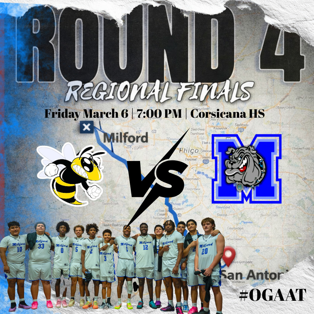 🏀 ROUND 4 – REGIONAL FINALS
It’s GAME DAY, Bulldog Nation!
📍 Corsicana High School
⏰ 7:00 PM
Our Bulldogs are battling for a spot in the #Elite8.
Let’s pack the stands and bring the energy!
💙 ONE GAME AT A TIME
#MilfordBulldogs #RoadToState #GoldBallChasing #TheBulldogWay