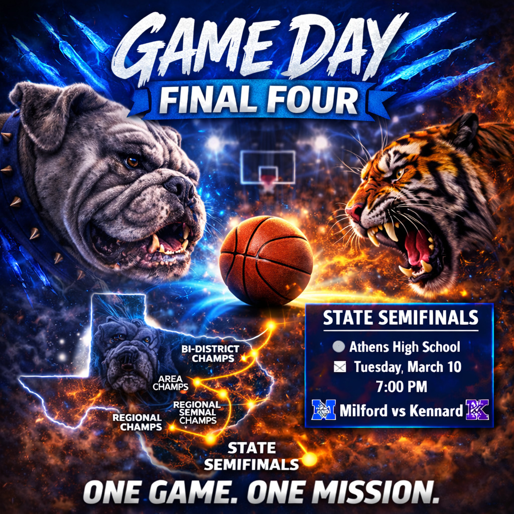 🏀💙 BULLDOG NATION — IT’S GAME DAY! 💙🏀
Come send off our Bulldogs at 3:00 PM under the awning as they head to the STATE SEMI-FINALS!
🆚 Milford vs Kennard
📍 Athens High School
⏰ 7:00 PM
🎟 Adults $7 | Students $5
💙 Bring the BLUE. Be LOUD. Go Bulldogs!
#MilfordBulldogs #RoadToState #FinalFour #76670