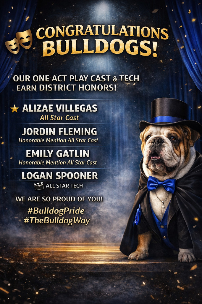 🎭 Lights on. Curtain up. Bulldogs shine. 💙
Huge congratulations to our One Act Play cast & crew for earning District Honors! Your talent, hard work, and heart were on full display—what an incredible representation of Milford!
#BulldogPride #TheBulldogWay