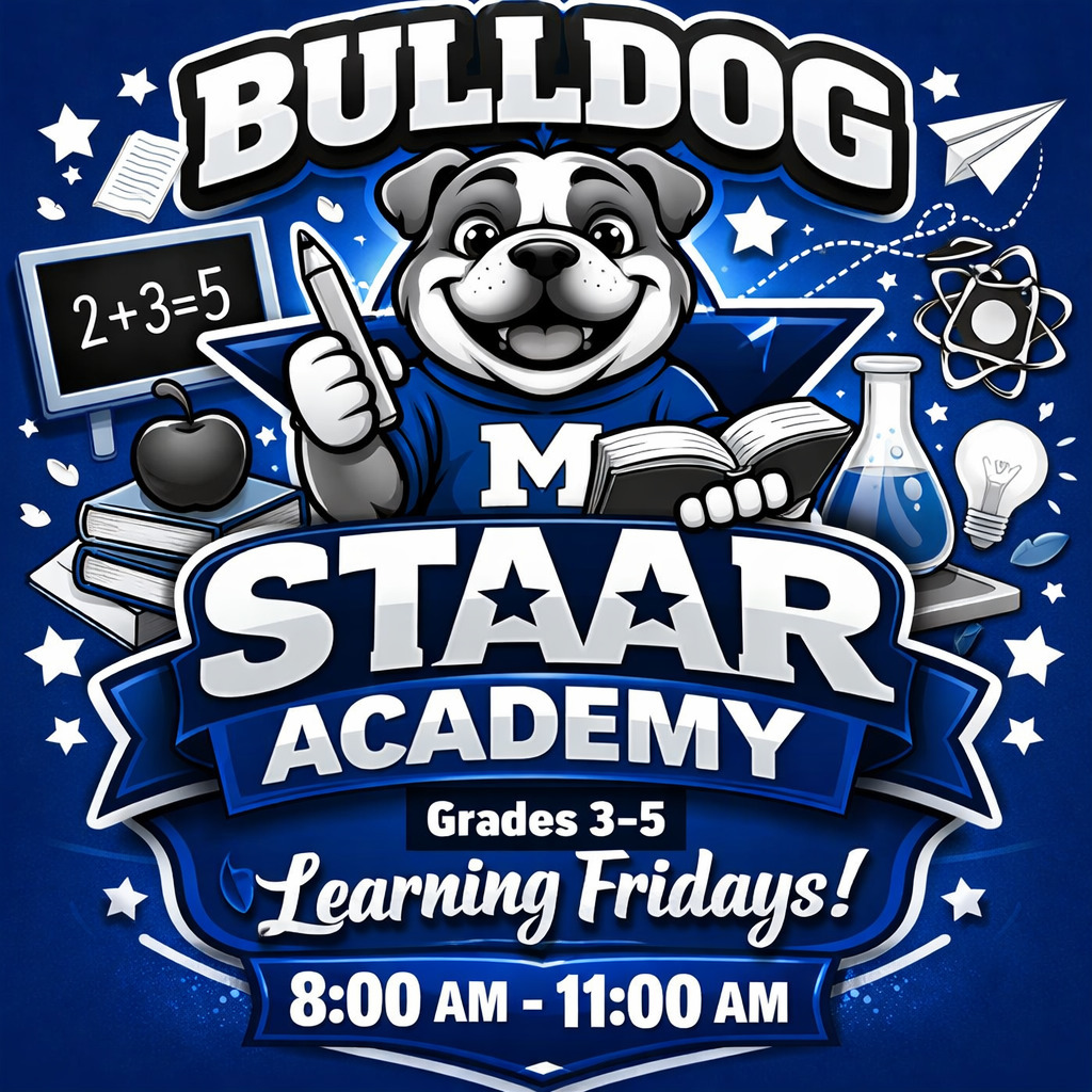 Bulldog Nation, we’re getting STAAR READY! 🐾💙
Our Bulldog STAAR Academy is designed to help our 3rd–5th graders grow, succeed, and feel confident on test day!
📚 Learning Fridays
⏰ 8:00–11:00 AM
Together, we learn. Together, we succeed.
#BulldogPride #STAARSuccess #TheBulldogWay