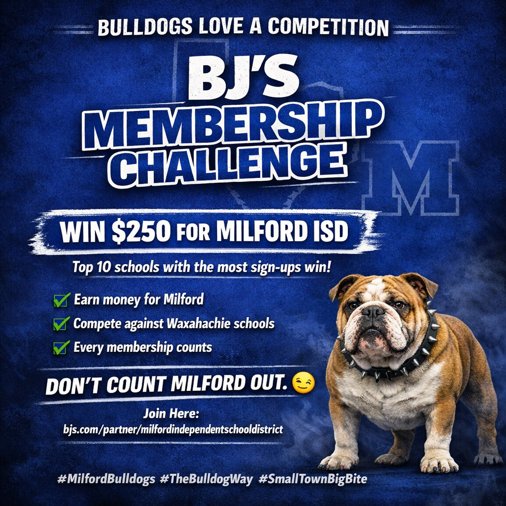 Everybody knows Milford ISD loves a competition… so let’s get after this one. 💙
BJ’s Wholesale Club just launched a Gift Card Contest for schools, PTAs, and booster clubs ahead of the new Waxahachie store opening.
We’re already receiving donations every time someone purchases a yearly membership through our link: www.bjs.com/partner/milfordindependentschooldistrict�
Now, the top 10 organizations with the most enrollments by the end of the fundraiser will also win a $250 gift card.
So yes… we may be going up against the bigger Waxahachie schools… but don’t ever count Milford out. 👊
Let’s show them what Bulldog Nation can do. Sign up, share the link, and help us push Milford into the Top 10!
#MilfordBulldogs #TheBulldogWay #BulldogNation