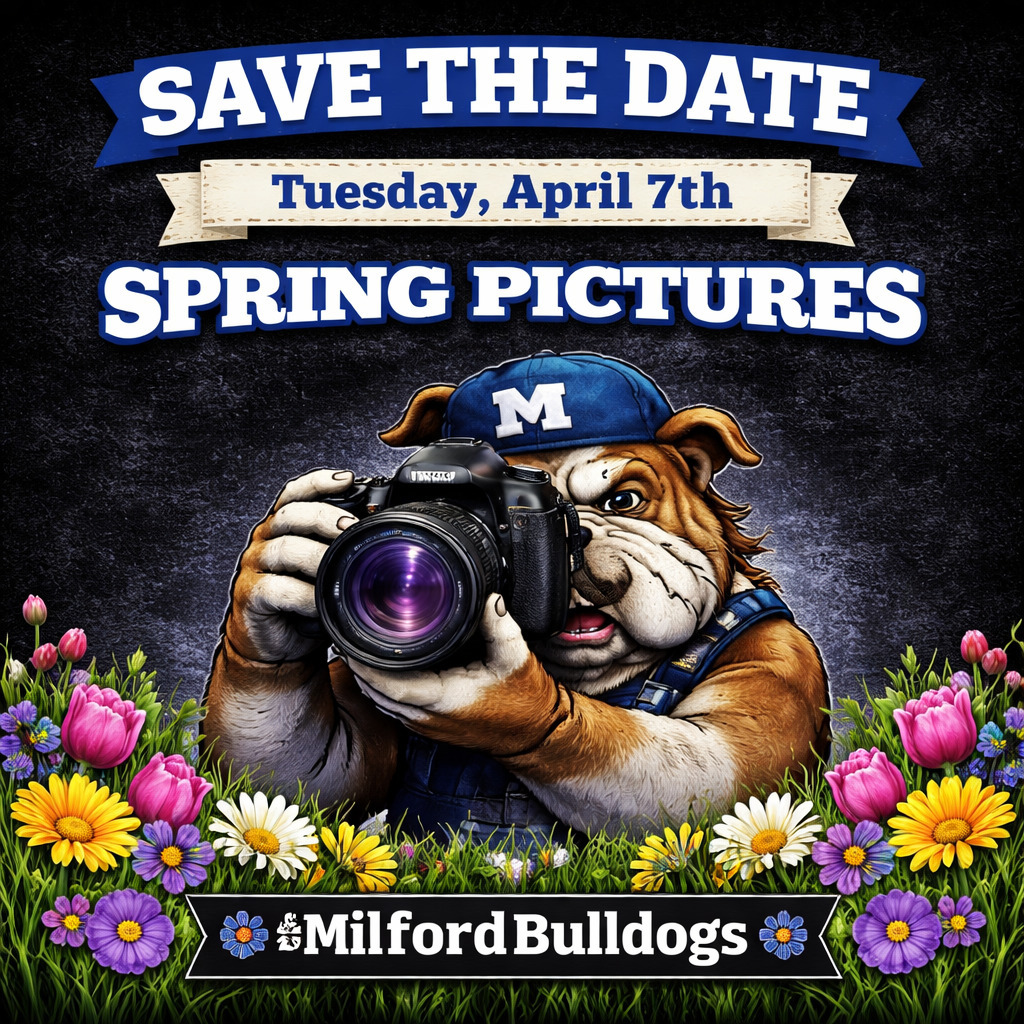 📸🌸 SAVE THE DATE! 🌸📸
Spring Pictures are coming!
🗓 Tuesday, April 7th
Time to dress your best and bring those smiles! 😄✨
We can’t wait to see all our Bulldogs looking sharp and spring-ready 🌼💙
📷 Say cheese, Milford!
#MilfordBulldogs #TheBulldogWay