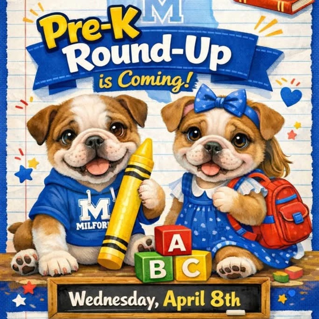 🚨 TODAY’S THE DAY 🚨
Pre-K Round-Up is happening NOW!
🕘 9AM–3PM
Come get your little one ready to be a Future Milford Bulldog! 🐾💙
Stop by anytime — we’re ready for you!
