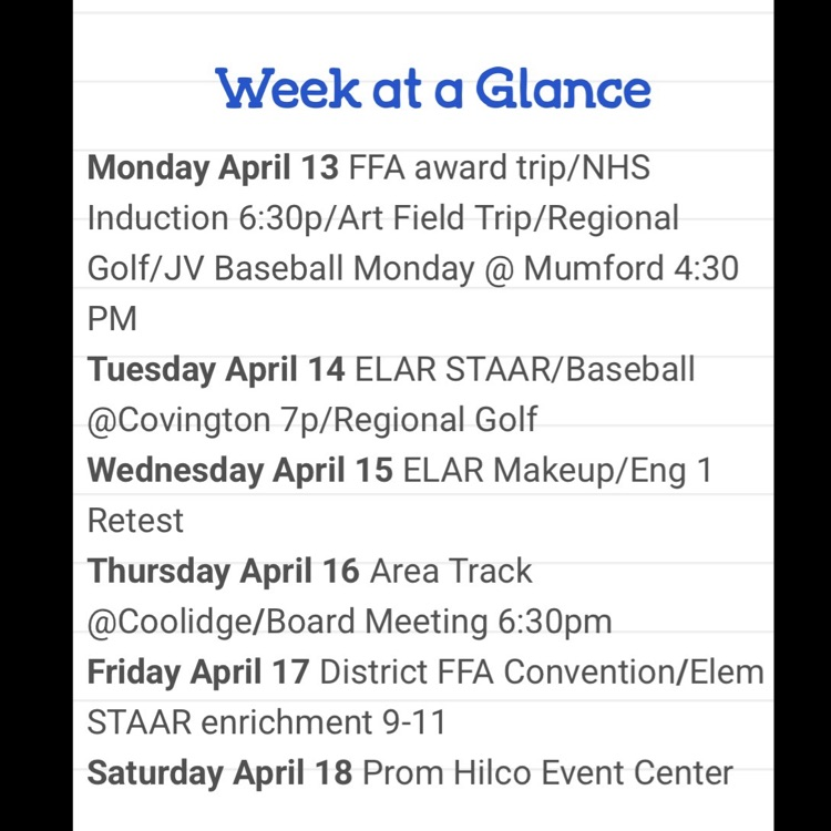 next week at Milford ISD 