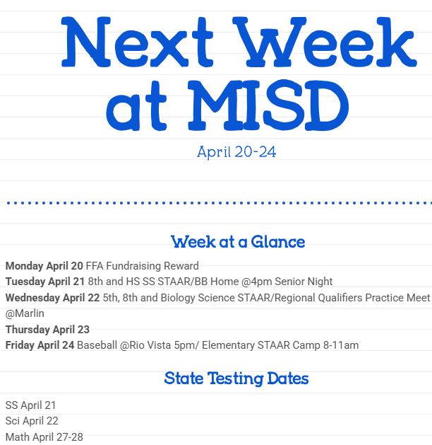 Next week at MISD