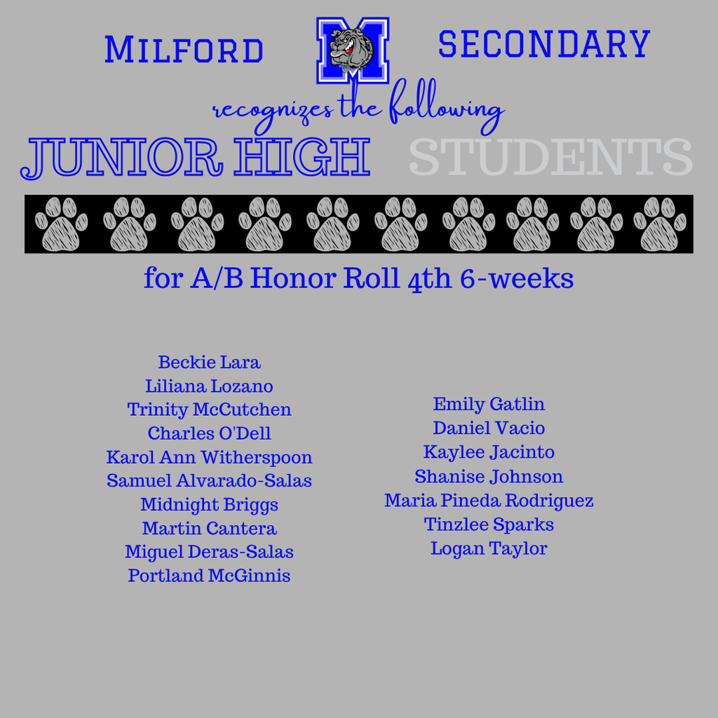 Bulldog Excellence on display! Congratulations to all our Secondary students who achieved A & A/B Honor Roll for the 5th 6 weeks.  We’re so proud of your effort, dedication, and success! 💙🐾