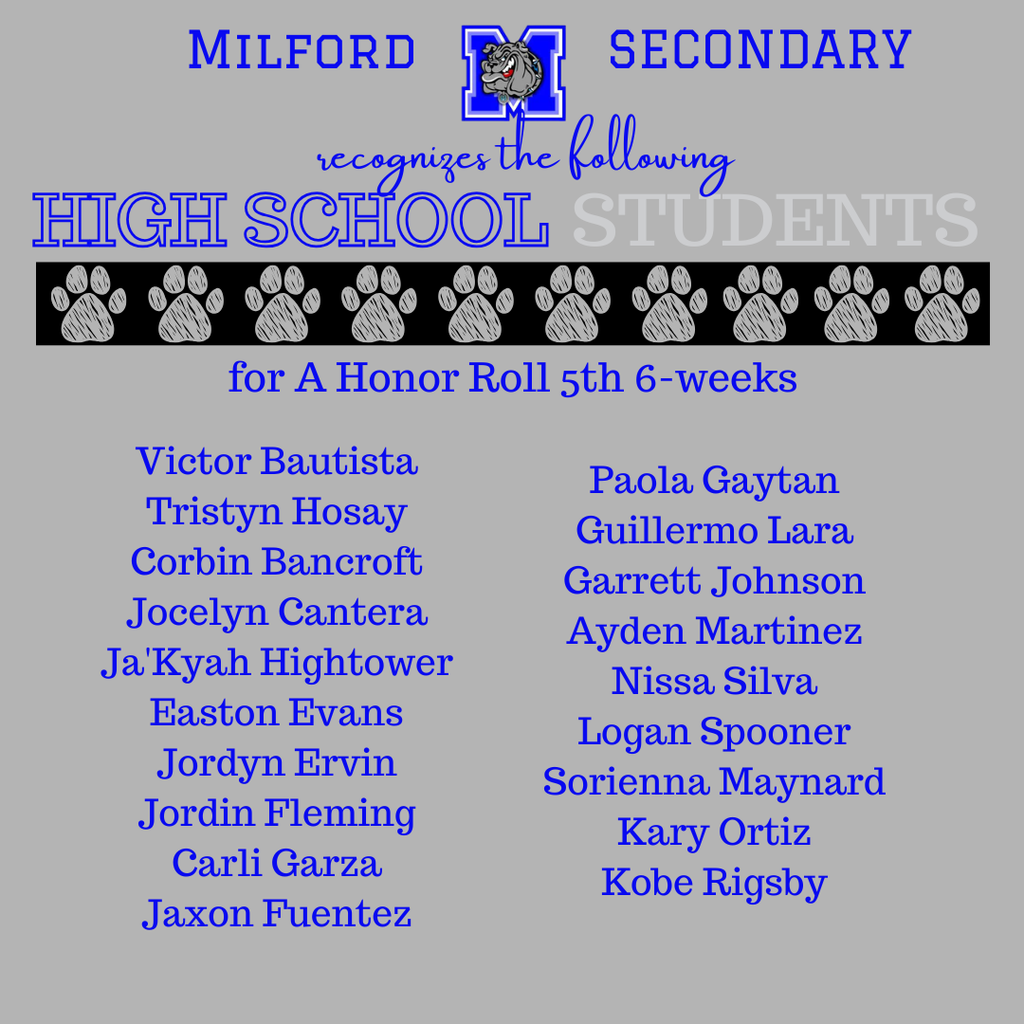 Bulldog Excellence on display! Congratulations to all our Secondary students who achieved A & A/B Honor Roll for the 5th 6 weeks.  We’re so proud of your effort, dedication, and success! 💙🐾