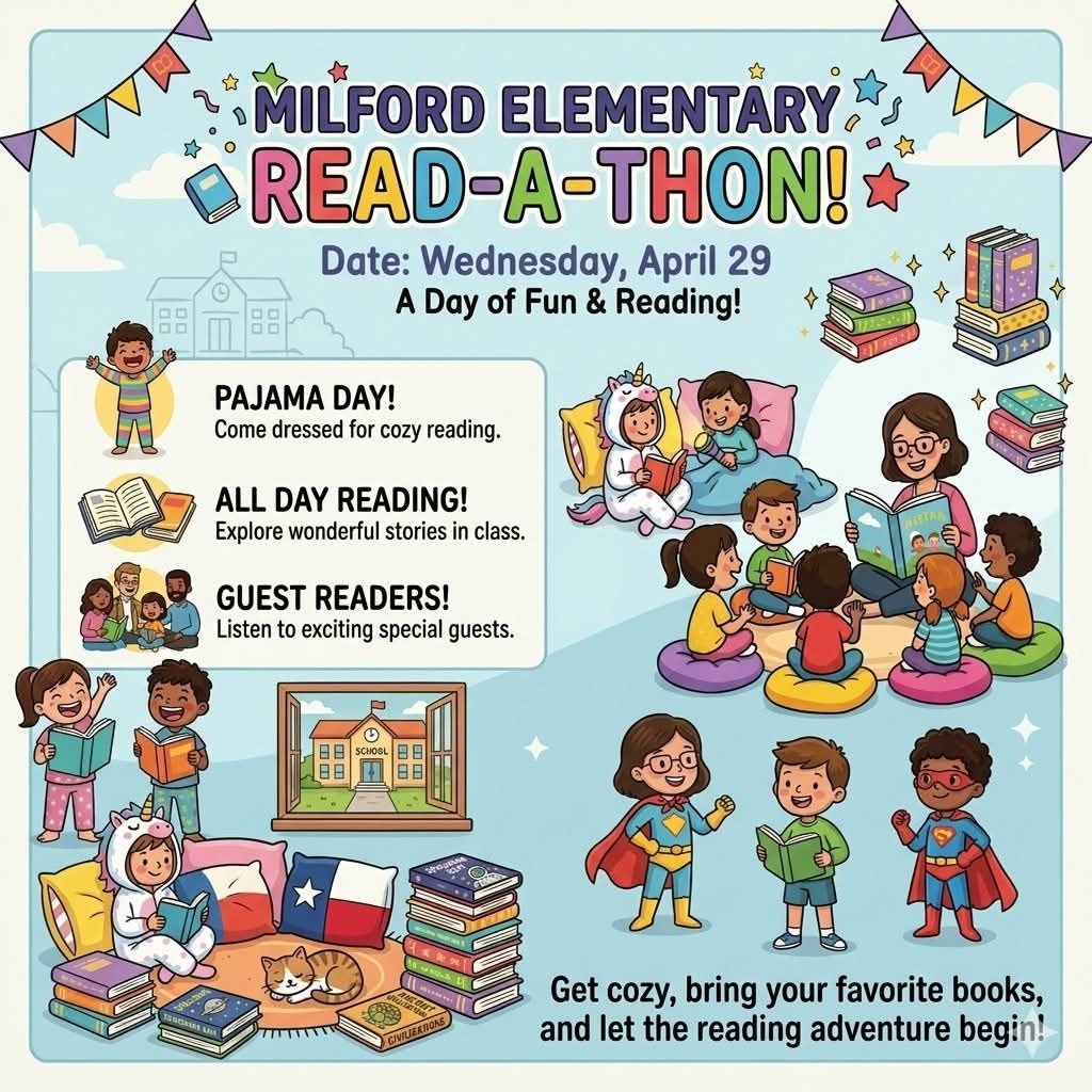 📚✨ Get ready to READ! ✨📚
Tomorrow, Wednesday, April 29, is our Elementary Read-a-thon Day!
Elementary students may wear their pajamas and come ready for a fun-filled day of reading. 💤📖
Interested in being a guest reader? We’d love to have you join the fun! Please contact Mrs. Cervantes if you’d like to read to our elementary students.
Let’s make it a cozy day full of great books and Bulldog fun! 💙🐾