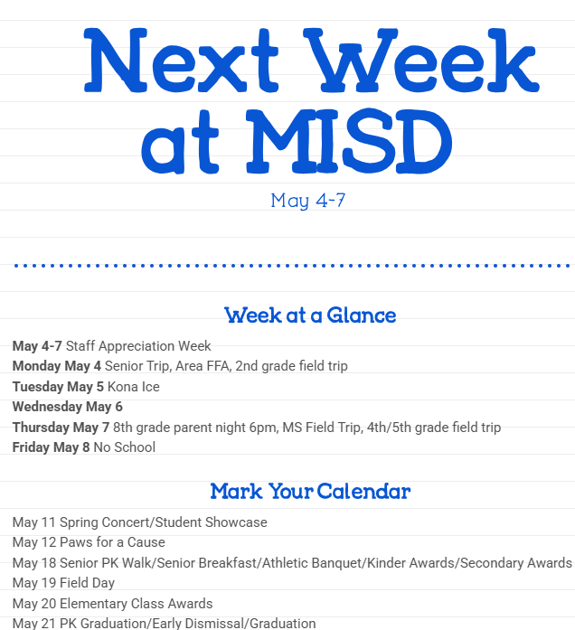 Next week at MISD