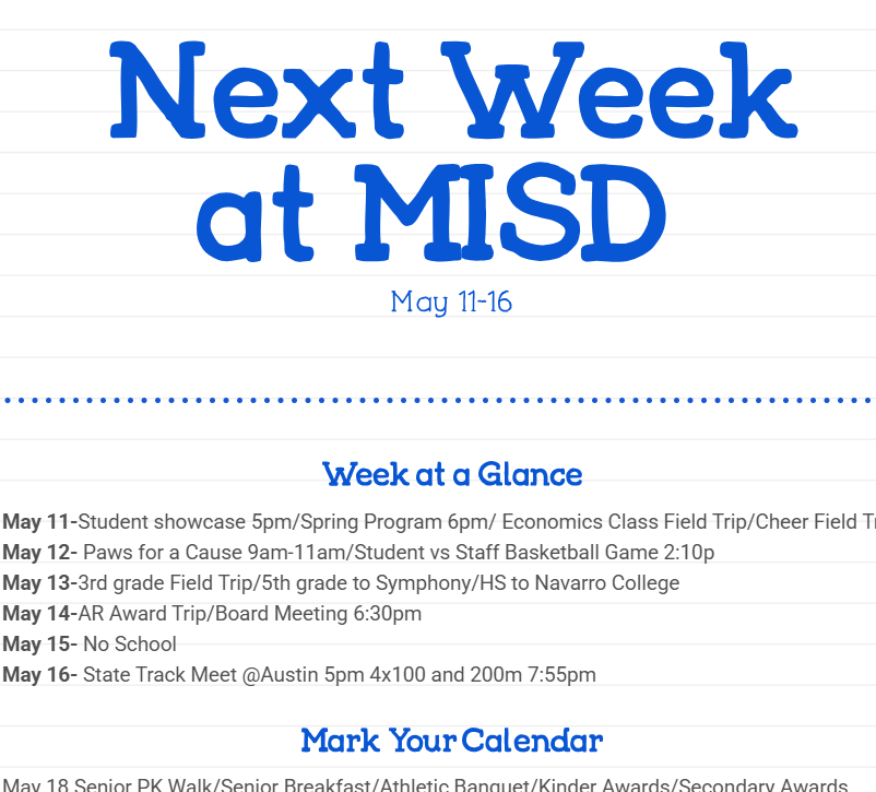 Next week at MISD