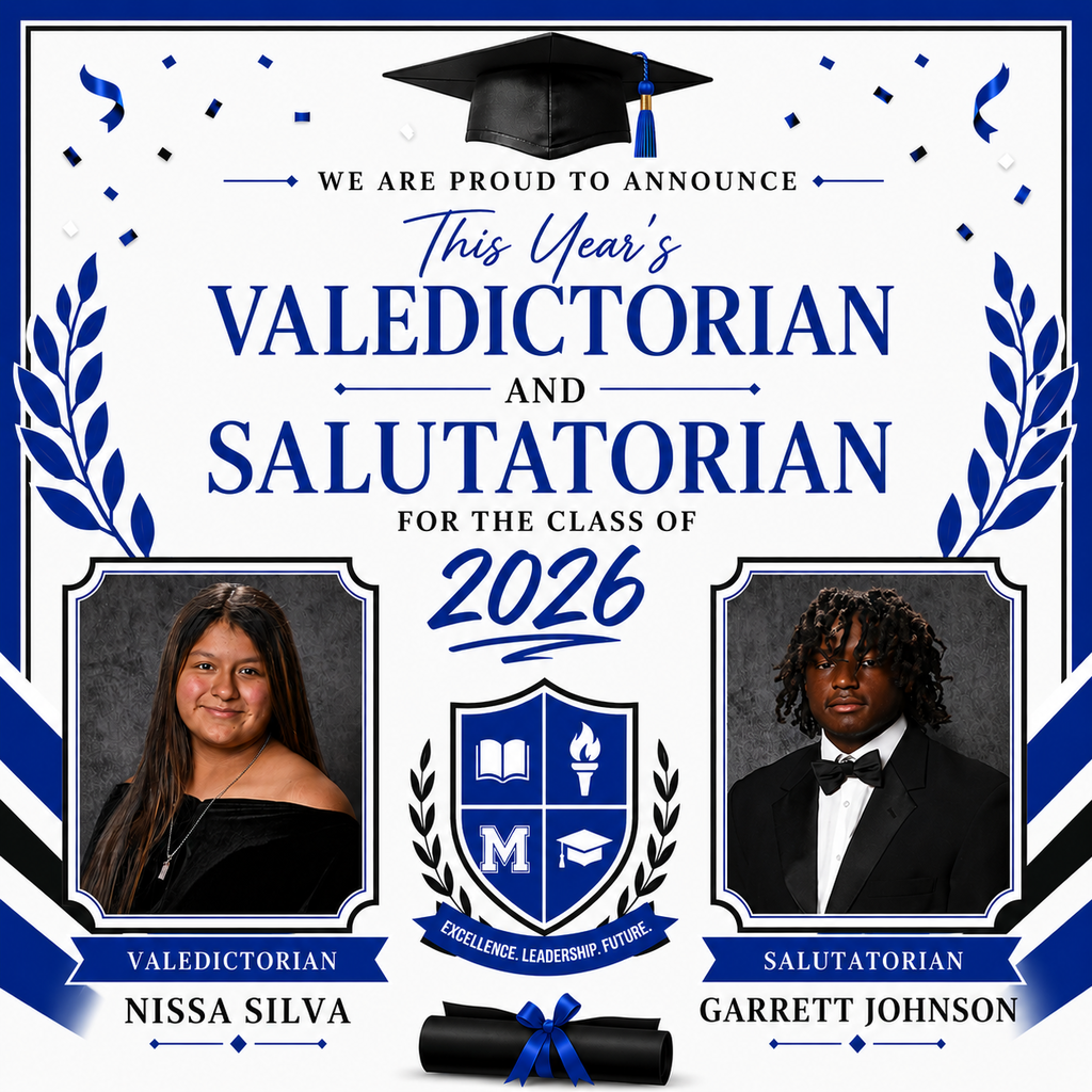 🎓 Introducing Milford ISD’s Class of 2026 Valedictorian & Salutatorian 🎓
Please join us in congratulating these outstanding students for their dedication, hard work, and academic excellence throughout their high school journey. Their commitment to success has truly set the standard for the Class of 2026! 💙🖤
🏅 Valedictorian: Nissa Silva
🏅 Salutatorian: Garrett Johnson
Bulldog Nation is proud of you both and cannot wait to see all you accomplish in the future!
#TheBulldogWay #MilfordISD #ClassOf2026 #Valedictorian #Salutatorian #BulldogPride