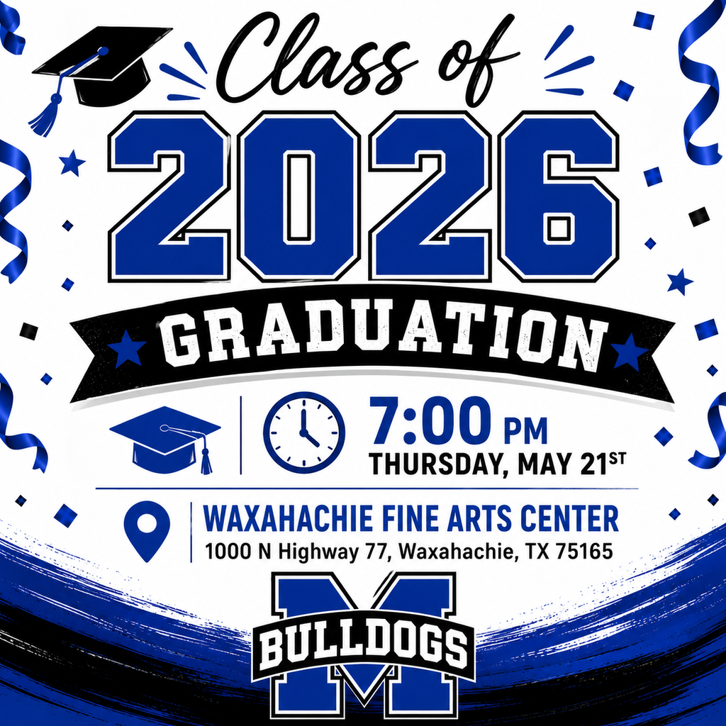 🎓 Tomorrow is Graduation Day at Milford ISD! 💙🐾
We are excited to celebrate two very special milestones for our Bulldogs!
🎓 Pre-K Graduation
🕘 9:00 AM
📍 Milford ISD Cafeteria
🎓 Class of 2026 Graduation
🕖 7:00 PM
📍 Coleman JH PAC – Waxahachie
1000 N Highway 77, Waxahachie, TX 75165
Congratulations to our graduates — from our littlest Bulldogs to the Class of 2026! 🎉 #TheBulldogWay #BulldogNation