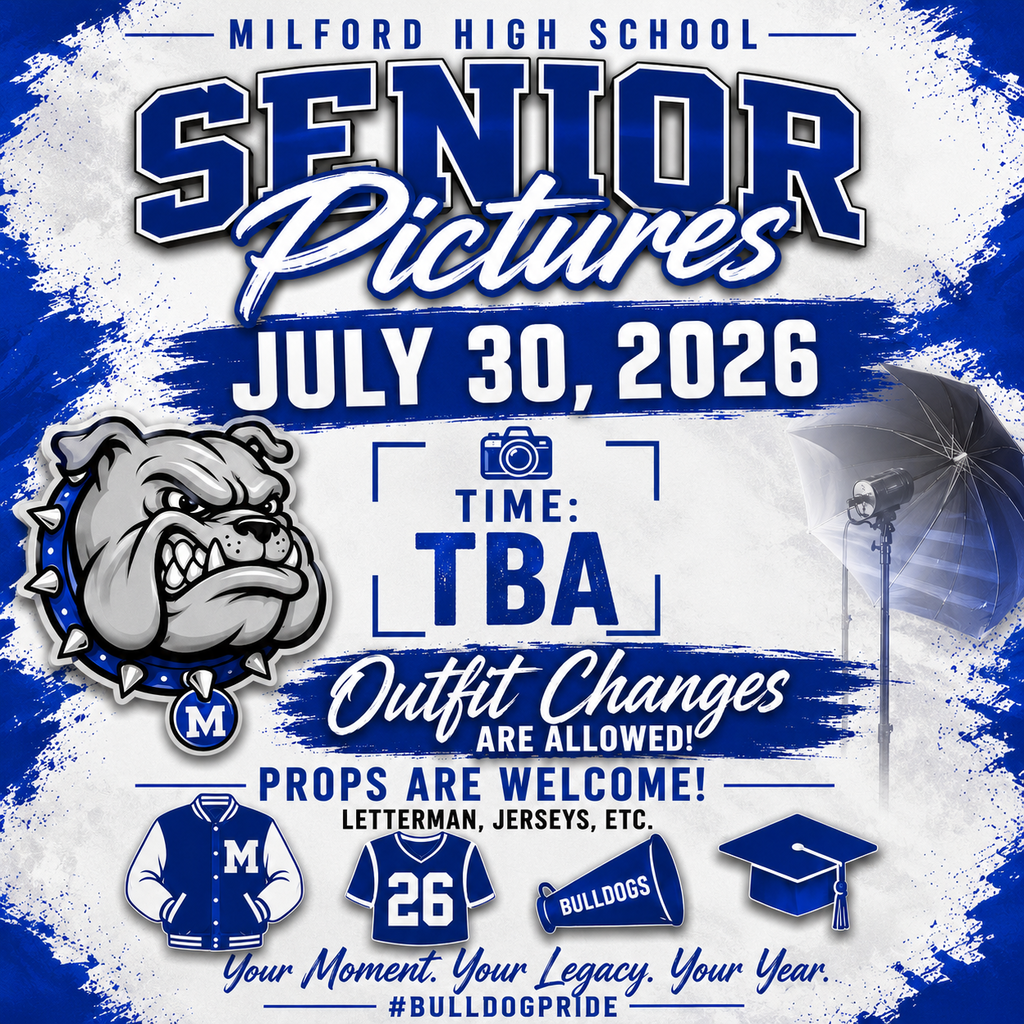 🎓 HEY, SENIORS! THIS ONE'S FOR YOU! 📸
It's time to capture the memories you'll look back on for years to come! Senior Pictures are coming up, so start planning your outfits, gather your favorite props, and get ready to celebrate your final year as a Bulldog!
📅 Senior Pictures: July 30, 2026
👕 Outfit changes are welcome!
🏈 Bring your letterman jacket, jerseys, pom poms, instruments, cap & gown, or anything that represents YOUR story!
This is your moment. This is your legacy. Let's make it unforgettable. 💙
#BulldogNation #TheBulldogWay #ClassOf2027