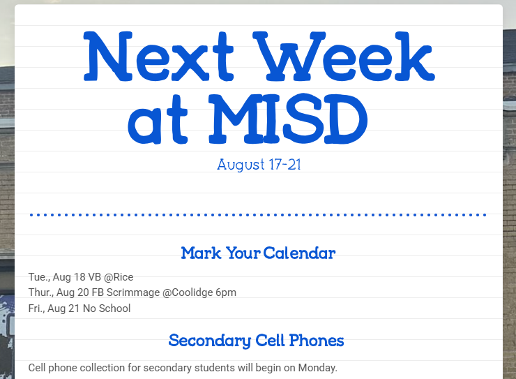 Next week at MISD
