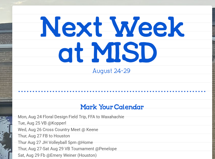 Next week at MISD 
