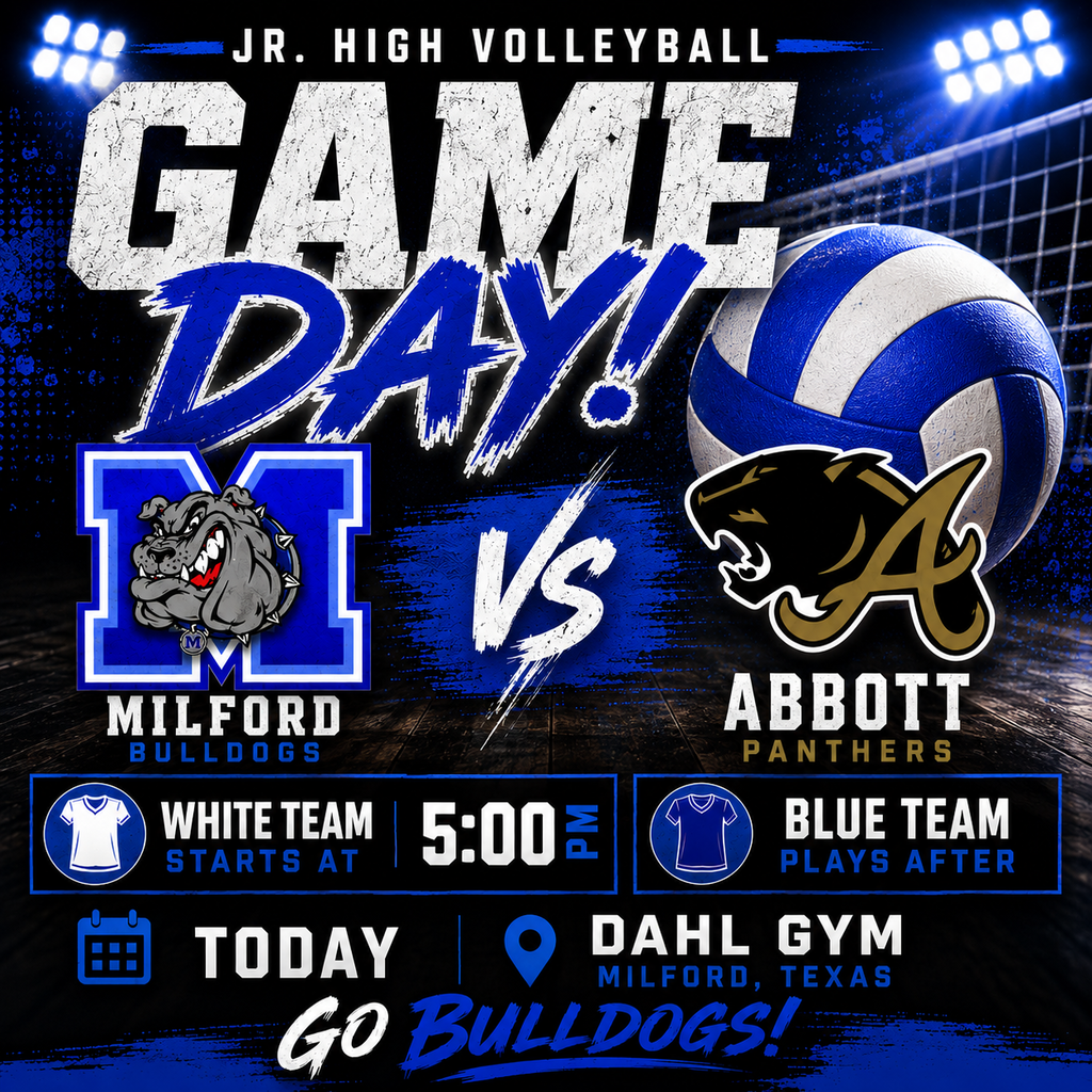 🏐 JH VOLLEYBALL GAME DAY! 🏐  It’s a HOME GAME for our Lady Bulldogs! 💙🤍  🤍 White Team — 5:00 PM 💙 Blue Team — Immediately Following  Come pack the stands, bring the Bulldog energy, and cheer on our girls! 📣🐾  LET’S GO, LADY BULLDOGS! 🏐💙 #TheBulldogWay #BulldogNation