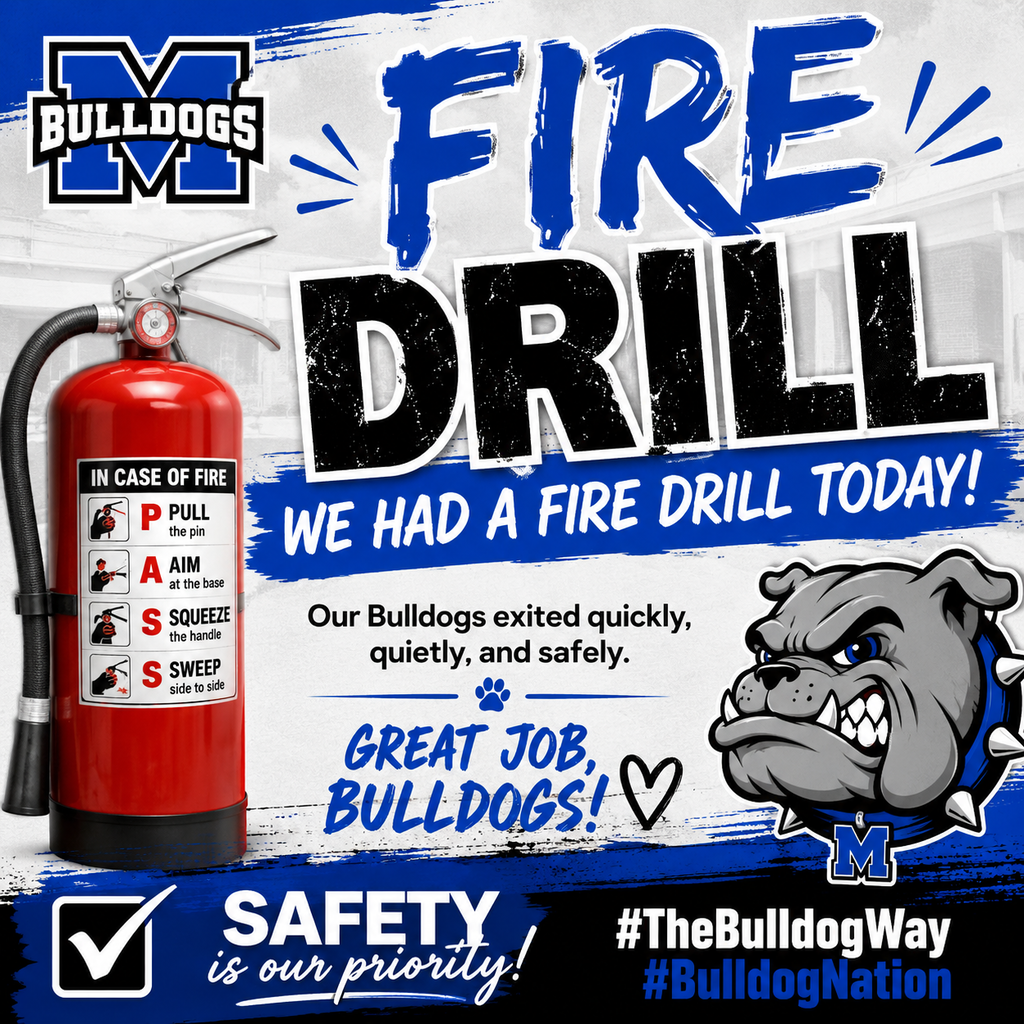🔥🚨 FIRE DRILL SUCCESS! 🚨🔥

Today our Bulldogs practiced an important part of school safety with a fire drill! 🐾💙

Our students and staff did a GREAT job exiting the building quickly, quietly, and safely. Practicing now helps make sure everyone knows exactly what to do in an emergency. 👏

Way to go, Bulldogs! 💙🤍🐾

#TheBulldogWay #BulldogNation