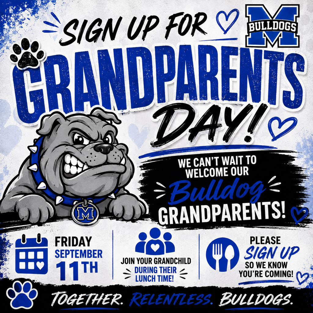 💙🐾 SIGN UP FOR GRANDPARENTS DAY! 🐾💙  We can’t wait to welcome our Bulldog Grandparents! 🥰  📅 Friday, September 11th 🍎 Join your grandchild during their lunch time!  Please sign up so we know you’re coming! 💙🤍  #BulldogNation #TheBulldogWay