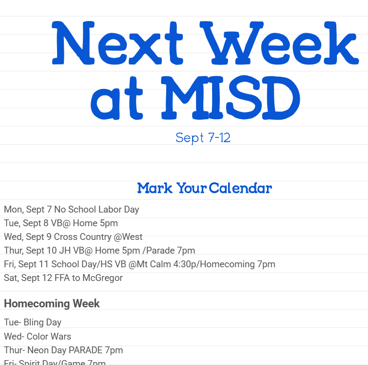 Next week at MISD 