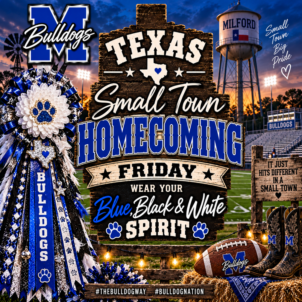 🏈💙 TOMORROW IS HOMECOMING! 💙🏈
There’s nothing like small-town Homecoming! 🐾 Wear your BLUE, BLACK & WHITE and fill the halls with Bulldog spirit! 🤍🖤💙
#TheBulldogWay #BulldogNation