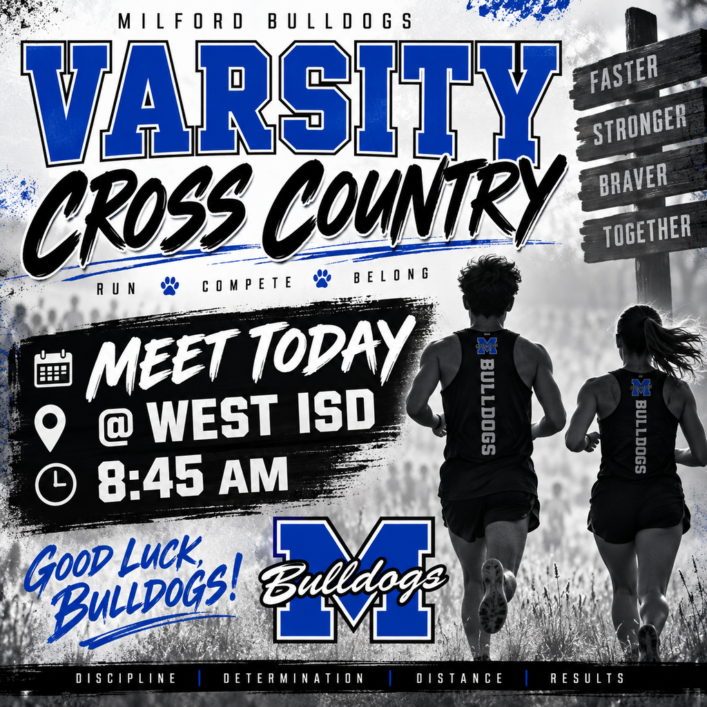 🏃‍♀️🏃‍♂️ MEET DAY! 💙🖤

Varsity Cross Country hits the course TODAY at West ISD! 🐾

⏰ 8:45 AM

📣 Bulldog Nation—come out, cheer LOUD & help push our runners to the finish! 💪🔥

#TheBulldogWay #BulldogNation