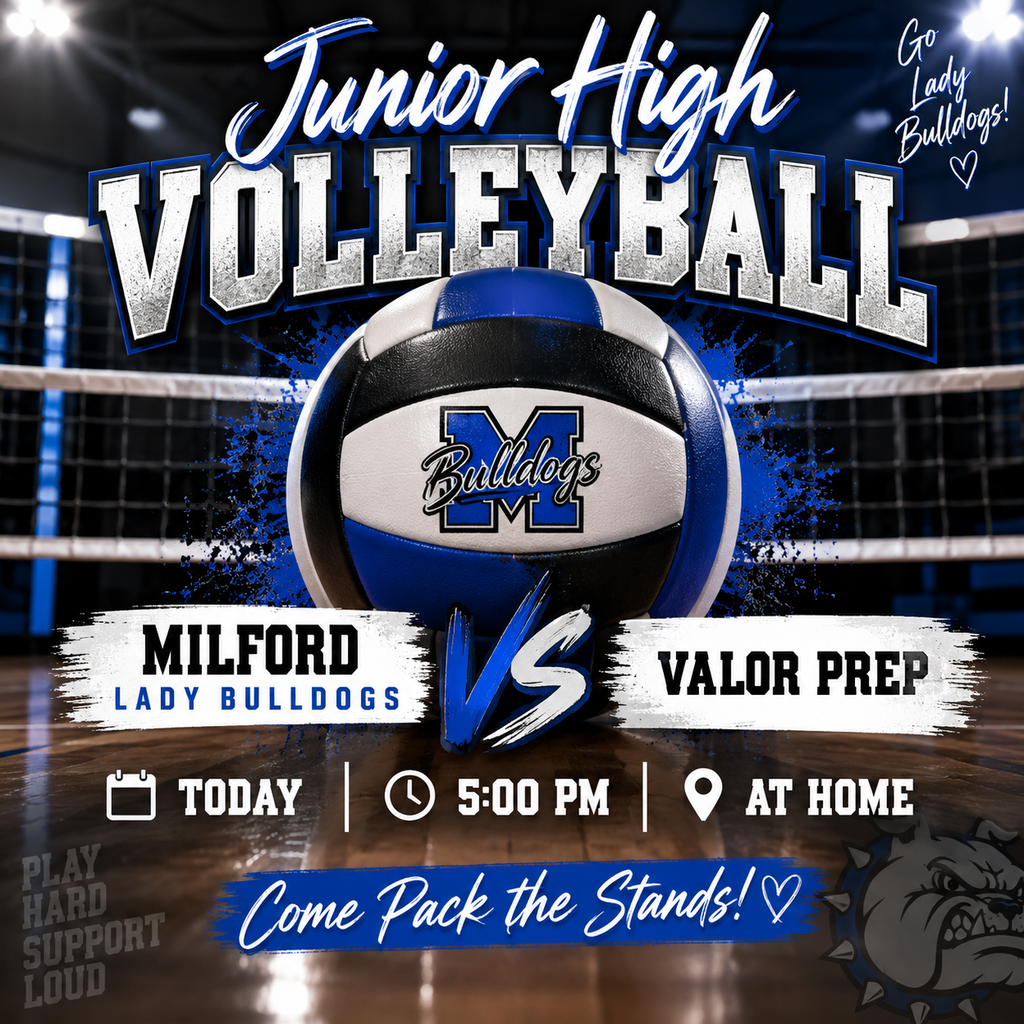 🏐 JH GAME DAY! 🏐

🐾 Lady Bulldogs vs. Valor Prep
⏰ 5 PM
📍 HOME

Pack the stands & get LOUD for our Lady Bulldogs! 💙🖤🤍📣

#TheBulldogWay #BulldogNation