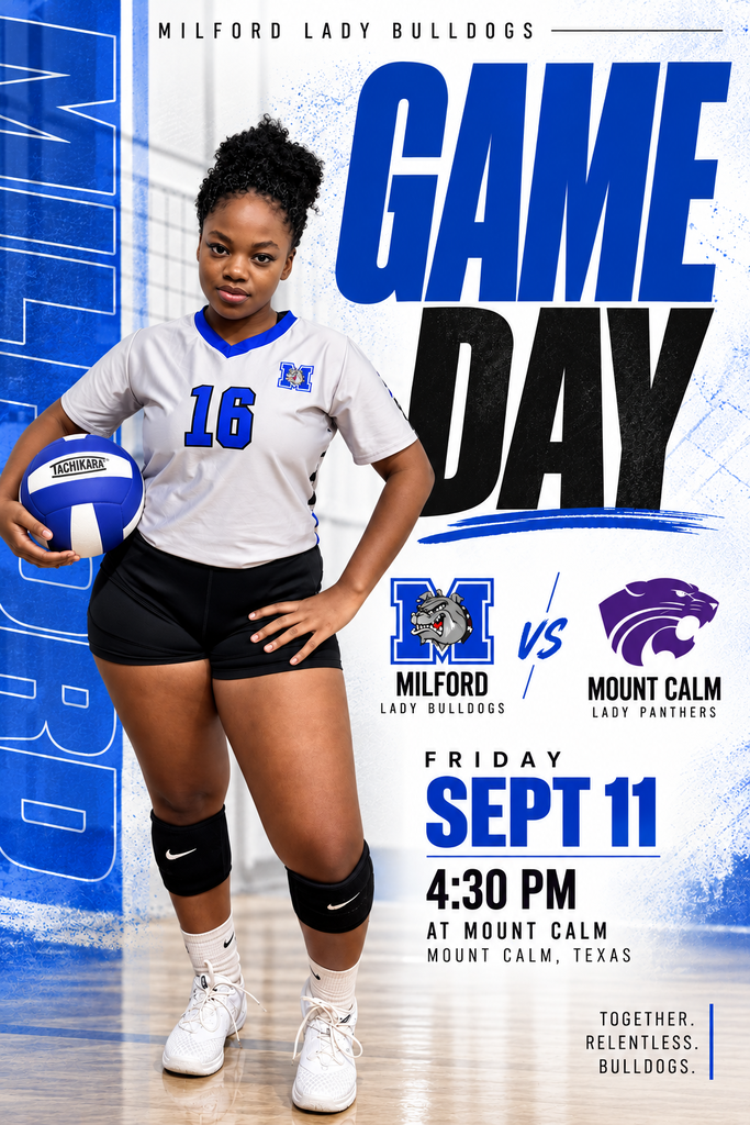 🏐 GAME DAY! 🏐  The Lady Bulldogs are headed to Mount Calm to take on the Lady Panthers! 💙🖤🤍  📍 Mount Calm ⏰ 4:30 PM  Come out, get loud, and cheer on our Lady Bulldogs! 🐾🔥  #TheBulldogWay #BulldogNation