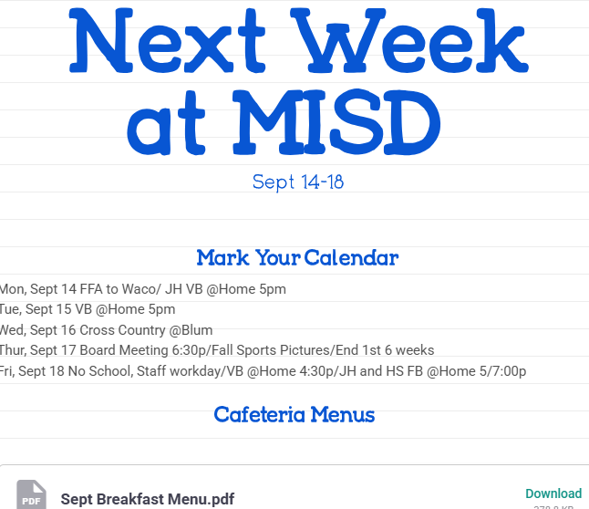 Next week at MISD 