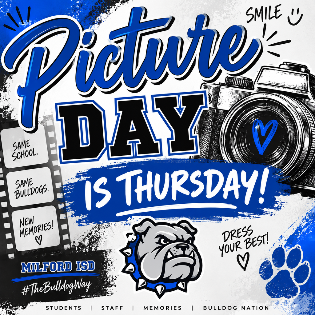 📸 Picture Day is Thursday!

Parents, don’t forget to send your Bulldogs to school picture-ready and wearing their best smiles! 😁💙

#TheBulldogWay #BulldogNation