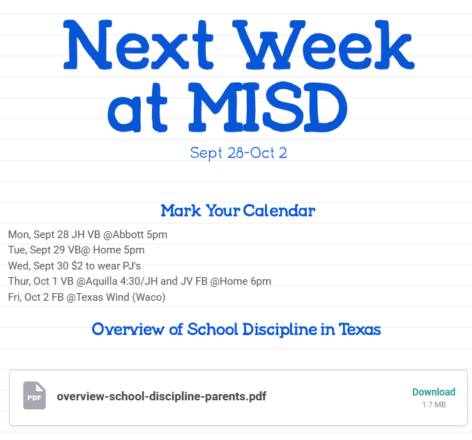 Next week at MISD