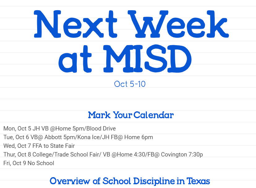 Next week at MISD