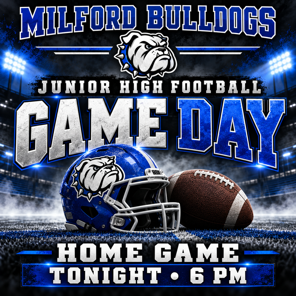 🏈 HOME GAME TONIGHT! 💙🐾 Come cheer on our Junior High Bulldogs at 6 PM! Bring the noise and show your Bulldog pride! 🔥 #MilfordBulldogs #GameDay