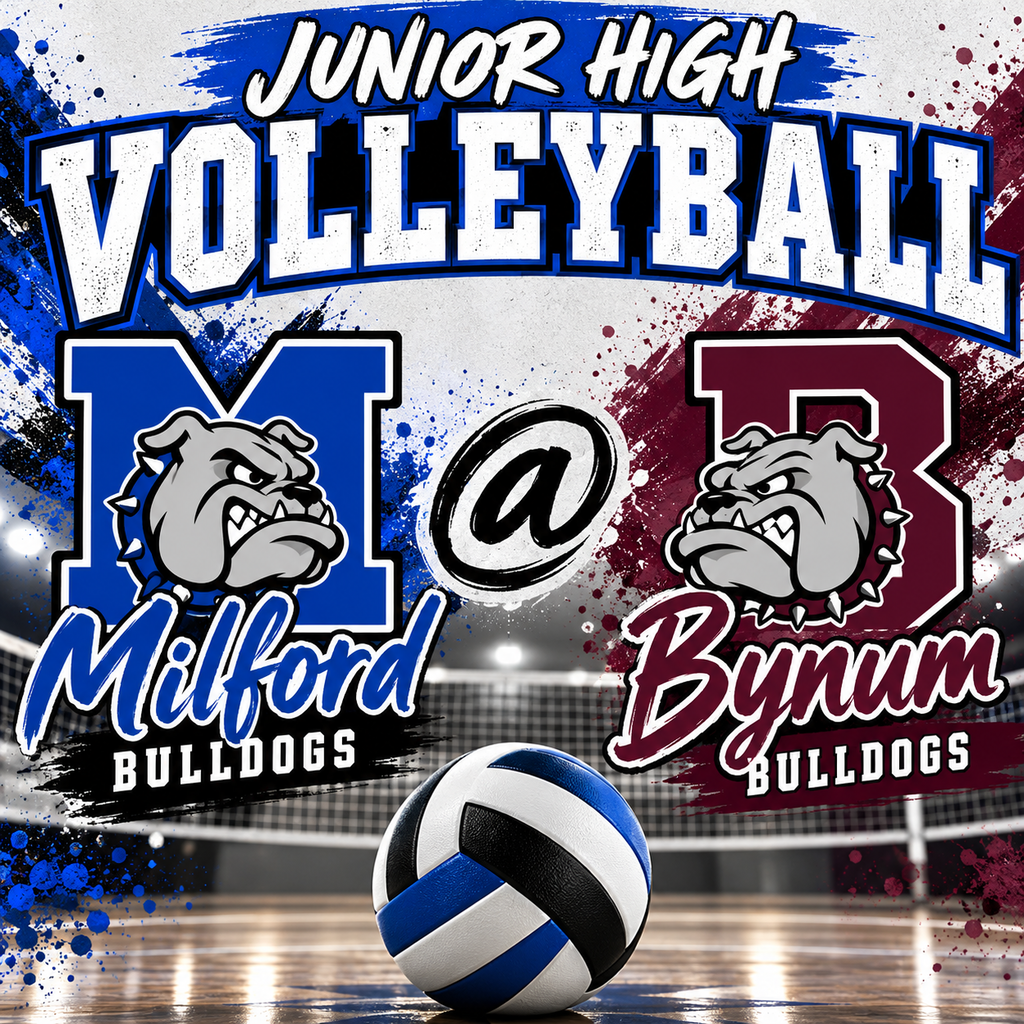 🏐💙 IT'S GAME DAY, BULLDOG NATION! 🐾
Our Junior High Lady Bulldogs are hitting the road to take on the Bynum Bulldogs! 💙🔥
Let's bring that Bulldog energy and cheer our girls on to VICTORY! 💪🏐
#MilfordBulldogs #GameDay #BulldogPride