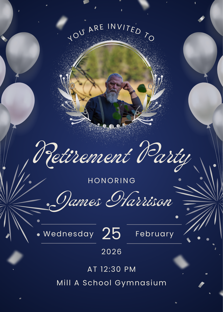 Navy and Gold Elegant Illustrative Retirement Party Invitation