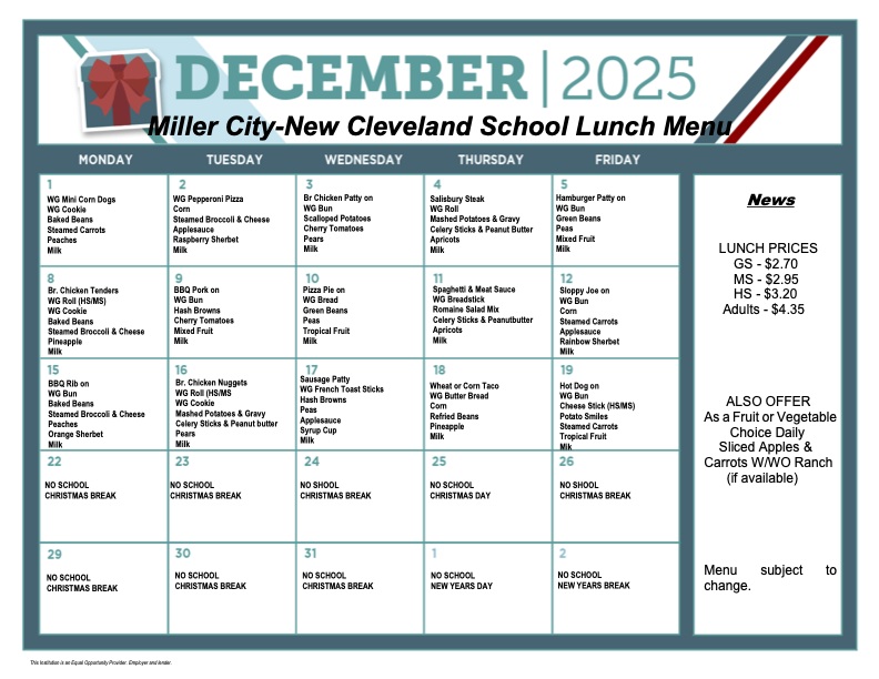December Lunch Menu